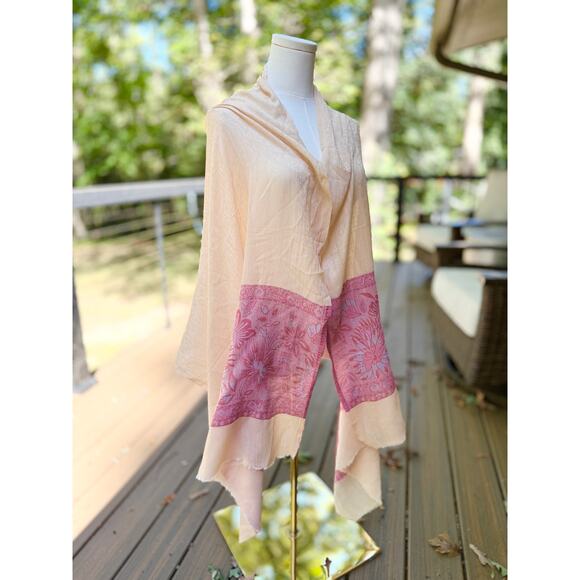 Long Lightweight Cashmere Scarf Pink Floral Pattern Soft Elegant Wrap Shawl - Picture 9 of 9